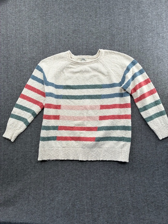 L.L. Bean Tops - LL Bean Striped Cream 100% Cotton Sweater with Multi Color Stripes